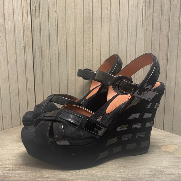 Modern Vintage Stiletto Rx Black Leather Wedge Heel Made in Italy 37.5 - Picture 1 of 10